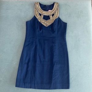 Lilly Pulitzer navy dress with beaded cutout neckline